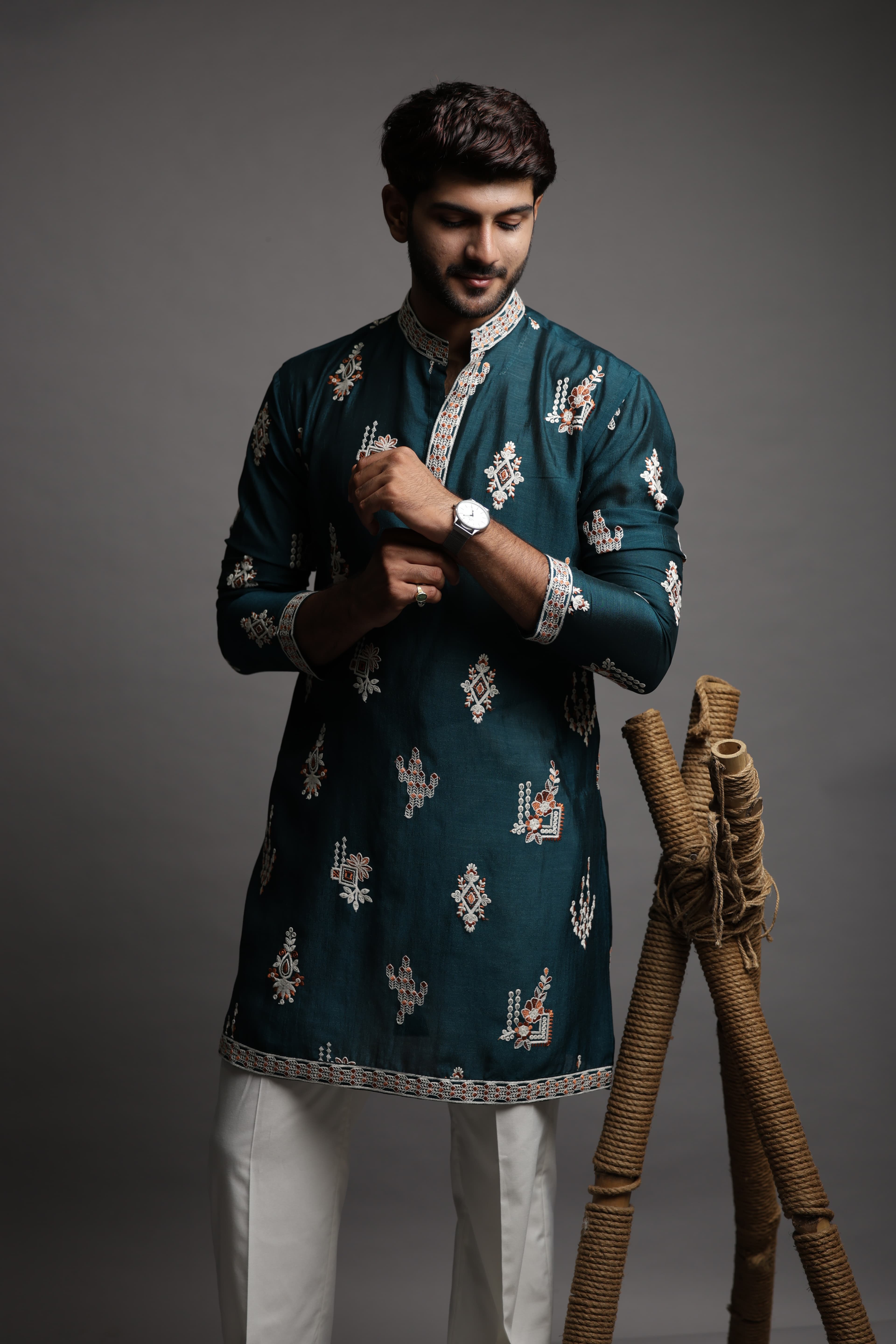 Deep Teal Embroidered Kurta