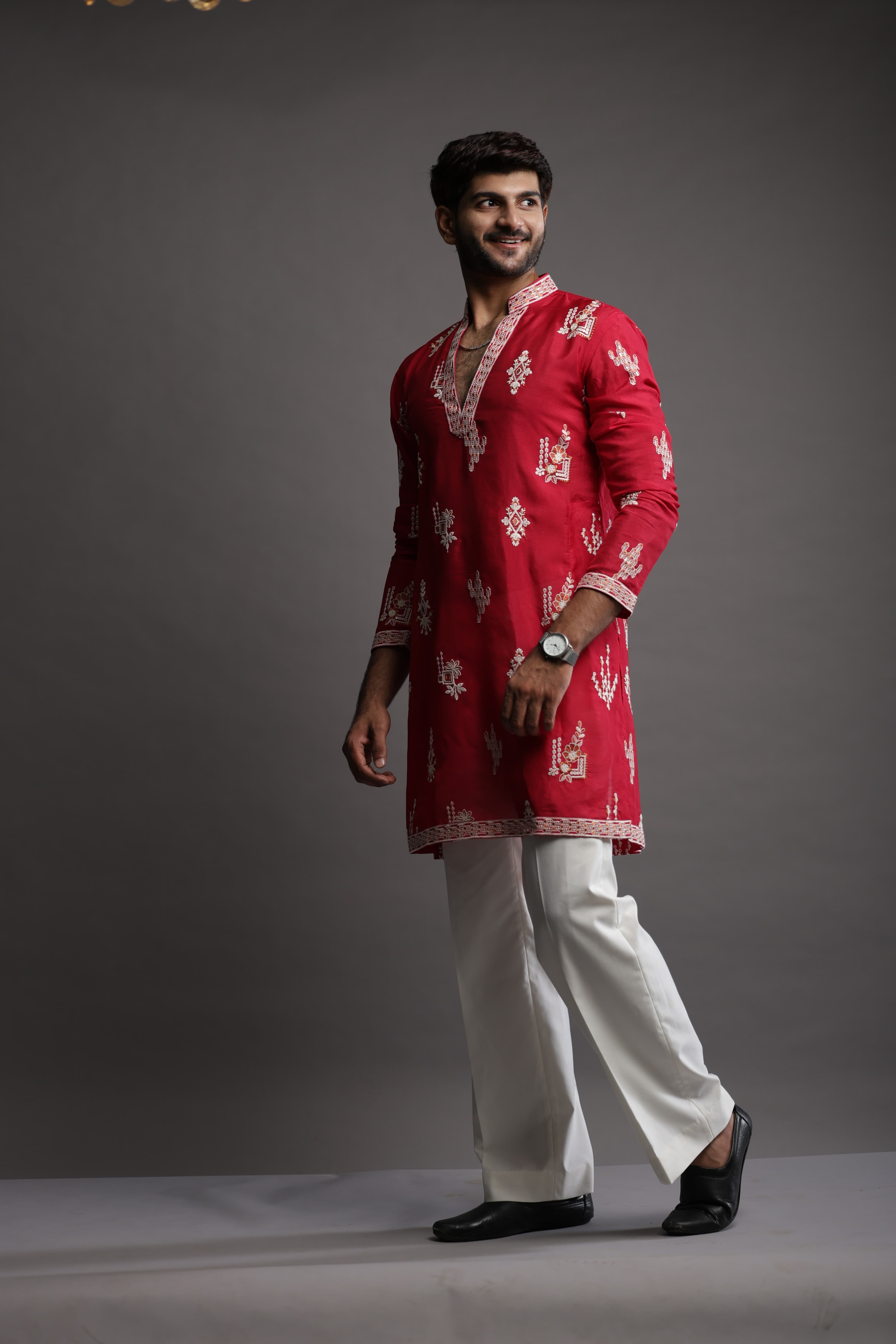 Crimson Red Embroidered Kurta